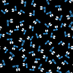 Line Router and wi-fi signal symbol icon isolated seamless pattern on black background. Wireless ethernet modem router. Computer technology internet. Vector.