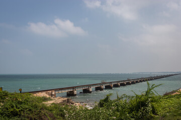 Fototapeta na wymiar pamban bridge rameswaram india one of the oldest railway bridge