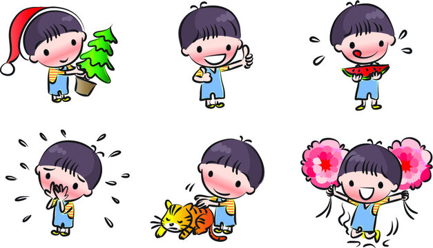 vector cartoon boy emoji set