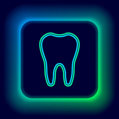 Glowing neon line Tooth icon isolated on black background. Tooth symbol for dentistry clinic or dentist medical center and toothpaste package. Colorful outline concept. Vector.