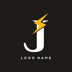 J initial letter with thunderbolt sign logo template