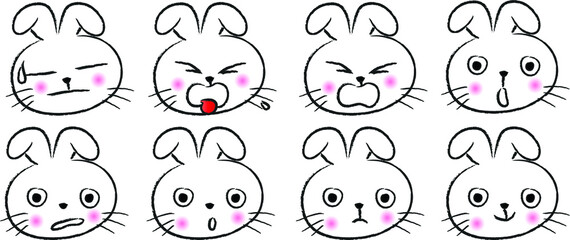 vector cartoon rabbit emoji set
