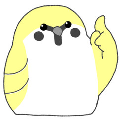 何かを説明するかわいいスズメ（黄色）