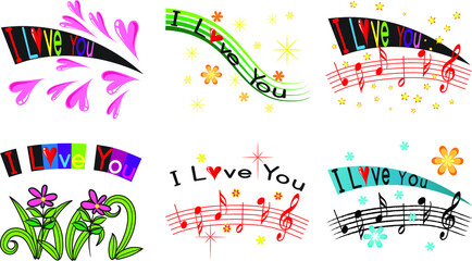vector drawing i love you icon sign set