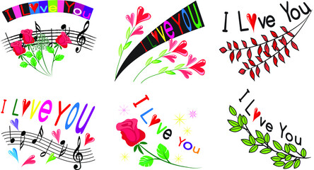 vector drawing i love you icon sign set