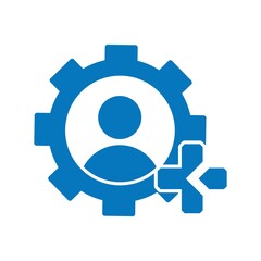 Person, gear, plus icon. Add skill. Vector icon isolated on white background.