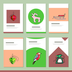 Set with different winter christmas templates with decoration. Cards for your festive design and advertisement