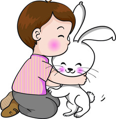 vector cartoon kid with dog