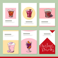 Set with different winter christmas templates with decoration and drink. Cards for your festive design and advertisement