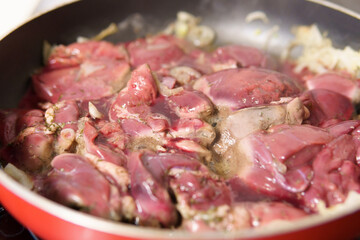 raw chicken liver close-up. selective focus. Food preparation