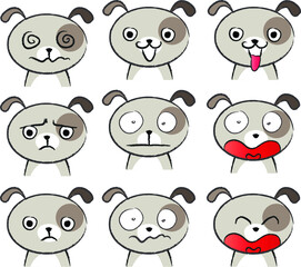 vector cartoon dog face emoji set