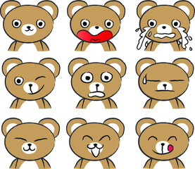 vector cartoon bear face emoji set