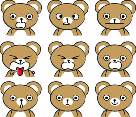 vector cartoon bear face emoji set