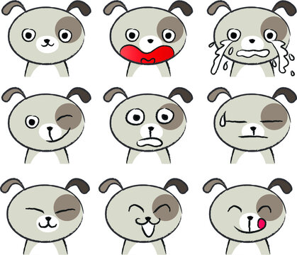 vector cartoon dog face emoji set