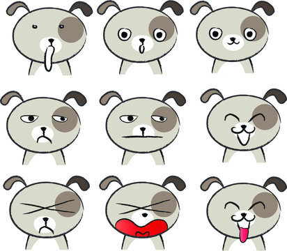 vector cartoon dog face emoji set