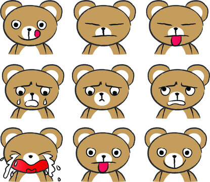 vector cartoon bear face emoji set