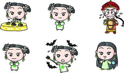 Title: vector cartoon china Court drama girl emoji set