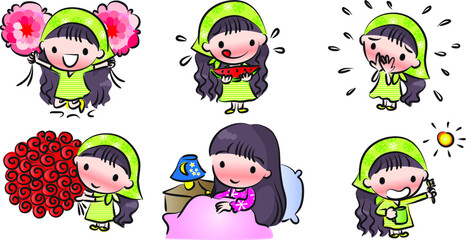 vector cartoon girl emoji set