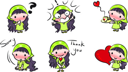 vector cartoon girl emoji set