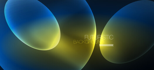 Neon ellipses abstract backgrounds. Shiny bright round shapes glowing in the dark. Vector futuristic illustrations for covers, banners, flyers and posters and other