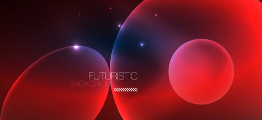 Neon ellipses abstract backgrounds. Shiny bright round shapes glowing in the dark. Vector futuristic illustrations for covers, banners, flyers and posters and other