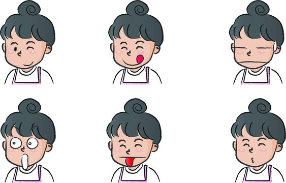 Vector Cartoon Long Hair Girl Emoji Set