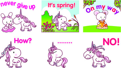 vector cartoon unicorn emoji set
