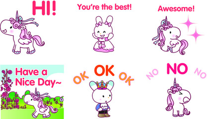 vector cartoon unicorn emoji set