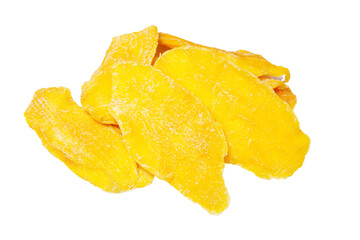 pile of slice dehydrated mango isolated on white background