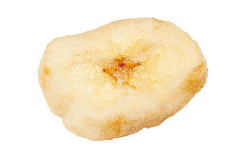 dried banana close up slices snacks isolated over the white background