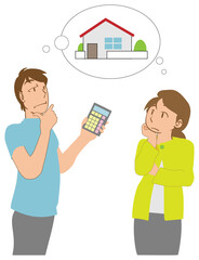 悩む夫婦　夫　妻　マイホーム　ローン