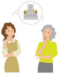 悩む親子　母　娘　墓　