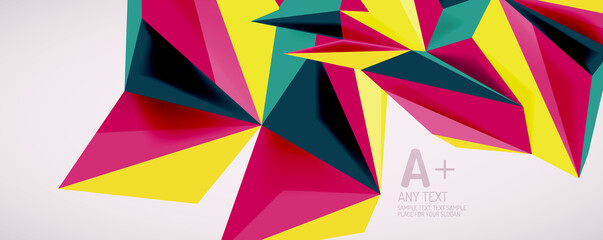 Vector triangle geometric backgrounds. Low poly 3d shape on light backdrop. Vector illustration for covers, banners, flyers and posters and other designs