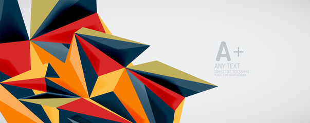 Vector triangle geometric backgrounds. Low poly 3d shape on light backdrop. Vector illustration for covers, banners, flyers and posters and other designs