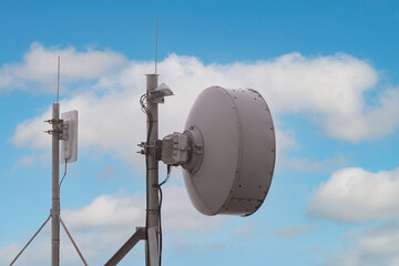 Close up top of communication Tower with antennas such a Mobile phone tower, Cellphone Tower, Phone...