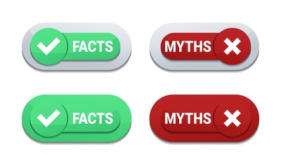 Set of facts myths sign. True or false facts with cross and check mark. Concept of thorough fact-checking or easy compare evidence. Illustration vector