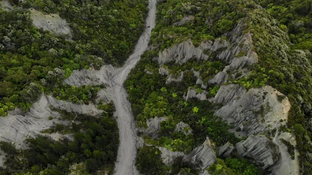 The Paths to the Dead, featuring in The Lord of the Rings. Aerial reveal of Putangirua Pinnacles