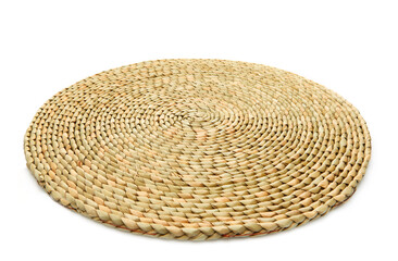 Fototapeta na wymiar Handmade natural product, woven bamboo plate, rattan weaving. Eco friendy and sustainable concept. Eco-friendly shopping and recycled gifts