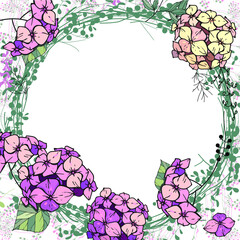 Square greeting card with different floral elements for festive and season design