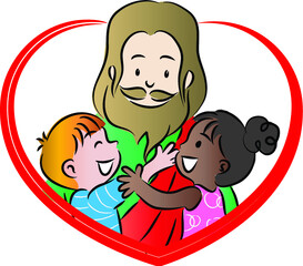 Naklejka premium vector drawing cartoon Jesus Christ with love
