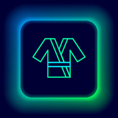 Glowing neon line Japanese traditional costume Kimono icon isolated on black background. Colorful outline concept. Vector.