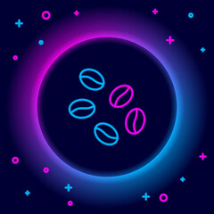 Glowing neon line Coffee beans icon isolated on black background. Colorful outline concept. Vector.