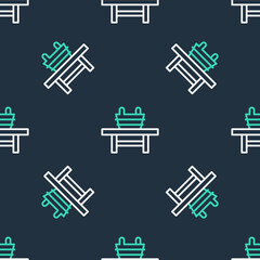 Line Sauna bench with bucket icon isolated seamless pattern on black background. Vector.