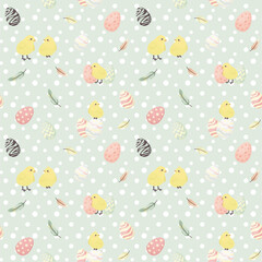 Easter seamless pattern with flowers and holiday eggs.