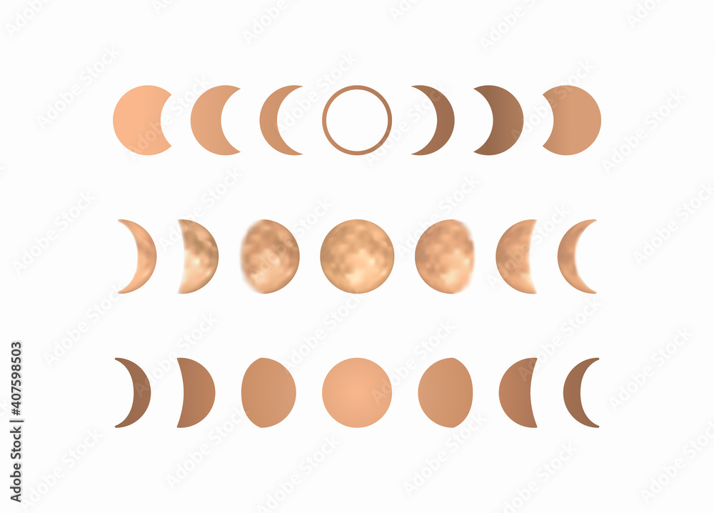 Wall mural phases of the gold moon, boho moon vector illustration, isolated