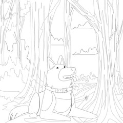 Coloring Book or Coloring Page Black And White Cartoon   Purebred Dogs or Puppies