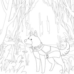 Coloring Book or Coloring Page Black And White Cartoon   Purebred Dogs or Puppies