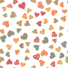 Cosy hearts seamless pattern. Colored with decorations. Vector illustration.