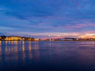 Sunset over the Neva river in St. Petersburg