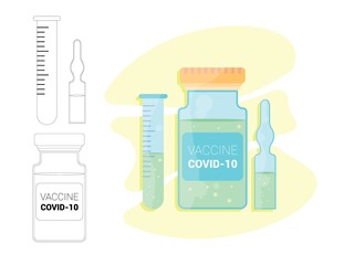 An example of a vial with a vaccine. Vaccination during a pandemic. An injection for the fight against coronavirus.